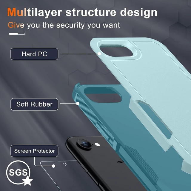 Alt view image 2 of 7 - for iPhone 16e Case & iPhone 17e Case with Screen Protector Military Grade Heavy Duty Shockproof Phone Cover with Wrist Lanyard Strap for iPhone 16e & iPhone 17e Mint Green