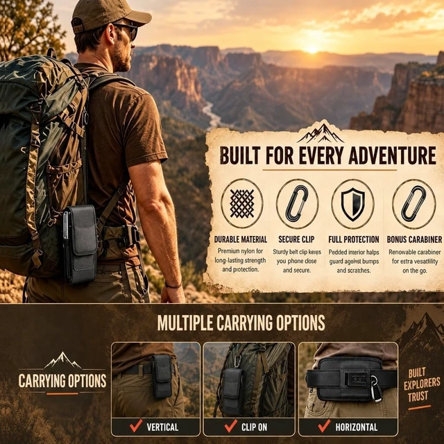Alt view image 6 of 7 - Nylon Cell Phone Holster with Belt Clip for Men Black Phone Case