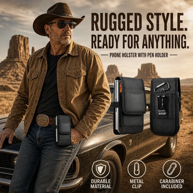Alt view image 4 of 7 - Nylon Cell Phone Holster with Belt Clip for Men Black Phone Case