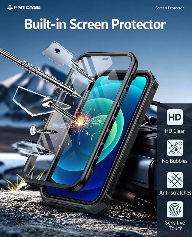 Alt view image 3 of 7 - for iPhone 12 Case with Built-in Screen Protector and Kickstand