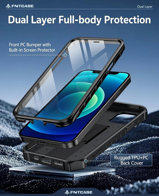 Alt view image 7 of 7 - for iPhone 12 Case with Built-in Screen Protector and Kickstand