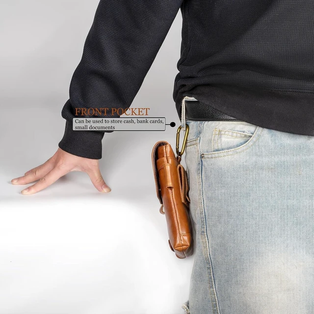 Alt view image 6 of 6 - Leather Phone Holster - Genuine Full-Grain Buffalo Leather Cell Phone Holsters - for iPhone 16 15 14 13pro Galaxy S24 S23 S22 (Brown Large)