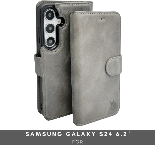 Alt view image 2 of 7 - Nevada Galaxy S24 Leather Wallet Case - Luxury S24 Case with Kickstand Design Card Slots - Handcrafted Anti Scratch RFID Leather Wallet (Gray)