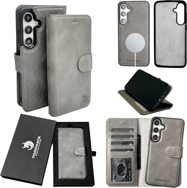 Main image of Nevada Galaxy S24 Leather Wallet Case - Luxury S24 Case with Kickstand Design Card Slots - Handcrafted Anti Scratch RFID Leather Wallet (Gray)