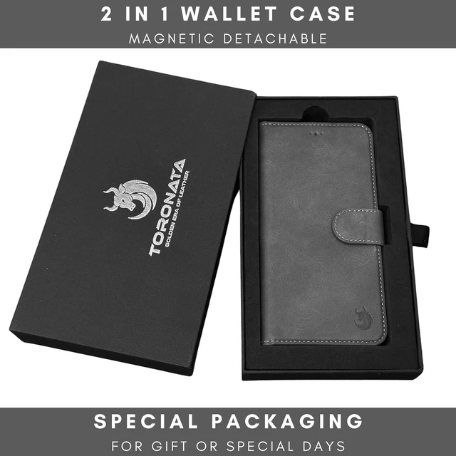Alt view image 6 of 7 - Nevada Galaxy S24 Leather Wallet Case - Luxury S24 Case with Kickstand Design Card Slots - Handcrafted Anti Scratch RFID Leather Wallet (Gray)