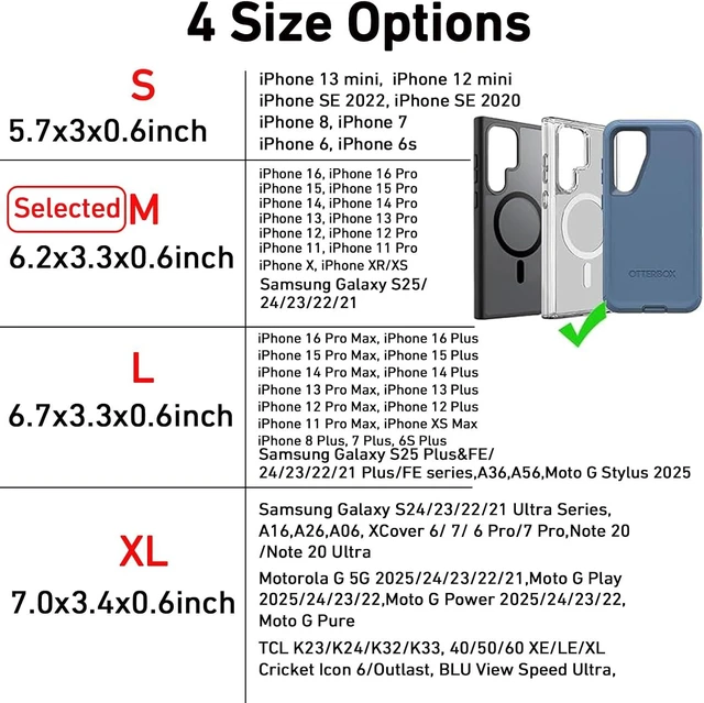 Alt view image 2 of 7 - Holster for iPhone 16e 16 15 14 13 12 & Pro Models Galaxy S25 S24 S23 S22 Phone Belt Holder Case with Clip Rugged Nylon Carrying Pouch w Card Holder (Fits Cover on) Black (Medium)