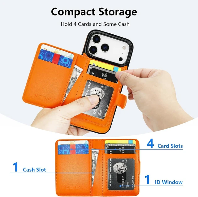 Alt view image 3 of 6 - for iPhone 18/17 Pro Max Detachable Magnetic Slim Wallet Case Orange