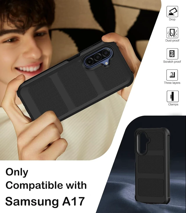 Alt view image 2 of 7 - for Galaxy A17 5G Case with Belt Clip Holster 2X Screen Protectors & Kickstand Heavy Duty Shockproof Drop Protection Bumper Military Grade Full Body Rugged Durable Phone Cover (Black)