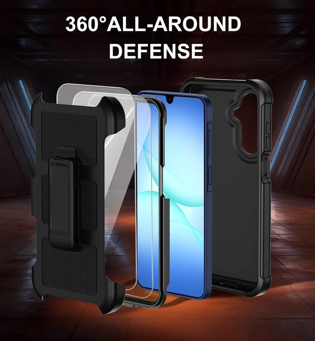 Alt view image 4 of 7 - for Galaxy A17 5G Case with Belt Clip Holster 2X Screen Protectors & Kickstand Heavy Duty Shockproof Drop Protection Bumper Military Grade Full Body Rugged Durable Phone Cover (Black)