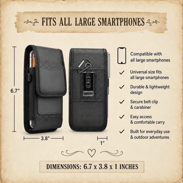 Alt view image 3 of 7 - Nylon Cell Phone Holster with Belt Clip for Men Black Phone Case