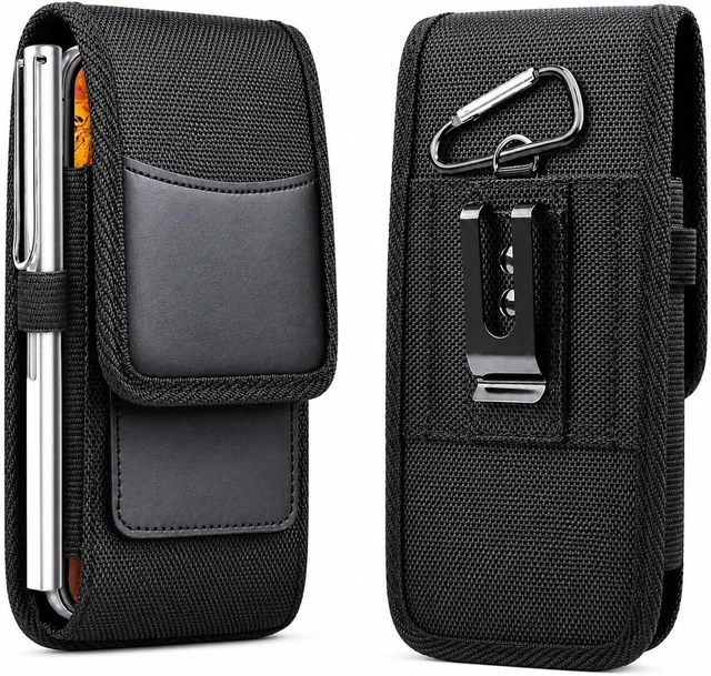 Main image of Nylon Cell Phone Holster with Belt Clip for Men Black Phone Case