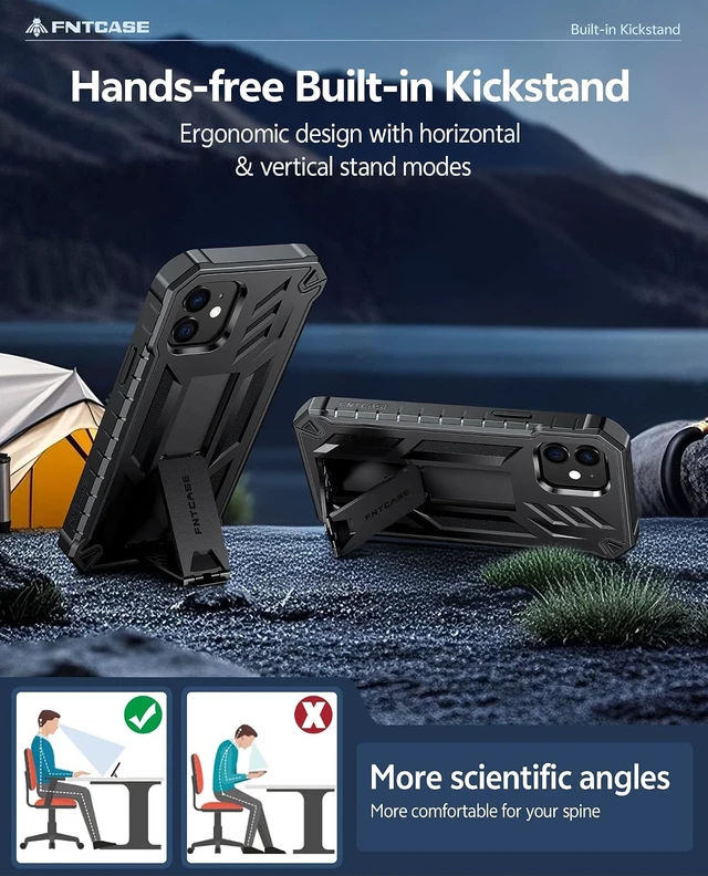 Alt view image 4 of 7 - for iPhone 12 Case with Built-in Screen Protector and Kickstand