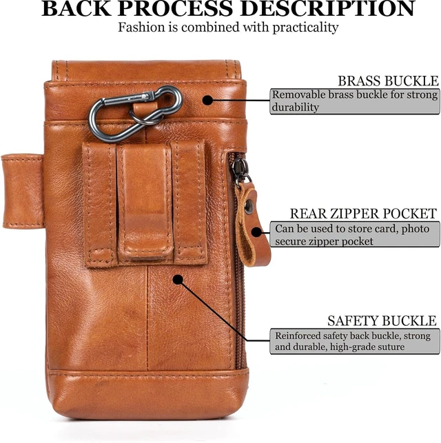 Alt view image 2 of 6 - Leather Phone Holster - Genuine Full-Grain Buffalo Leather Cell Phone Holsters - for iPhone 16 15 14 13pro Galaxy S24 S23 S22 (Brown Large)