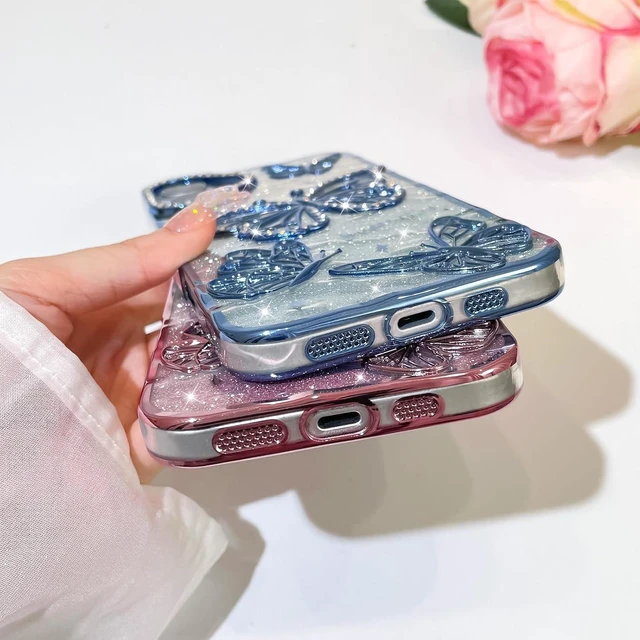 Main image of Glitter Case for iPhone 16 Cute 3D Pink Butterfly Pattern