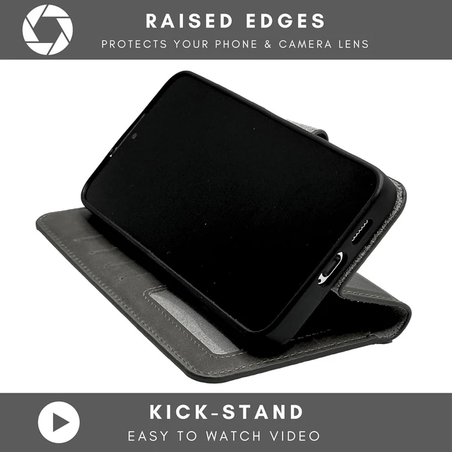 Alt view image 5 of 7 - Nevada Galaxy S24 Leather Wallet Case - Luxury S24 Case with Kickstand Design Card Slots - Handcrafted Anti Scratch RFID Leather Wallet (Gray)