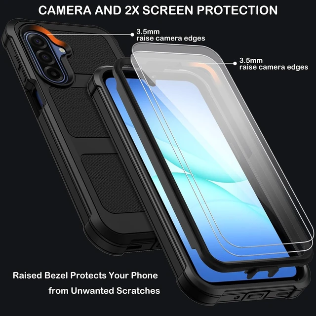 Alt view image 3 of 7 - for Galaxy A17 5G Case with Belt Clip Holster 2X Screen Protectors & Kickstand Heavy Duty Shockproof Drop Protection Bumper Military Grade Full Body Rugged Durable Phone Cover (Black)