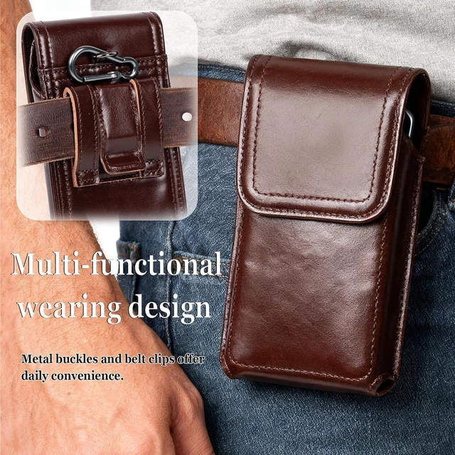 Alt view image 3 of 5 - Leather Phone Holster - Genuine Full-Grain Buffalo Leather Cell Phone Holsters - for iPhone 16 15 14 13pro Galaxy S24 S23 S22-7.3 X 3.8 (Coffe Large)