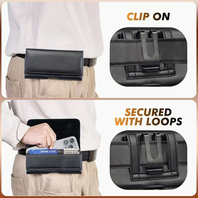 Alt view image 6 of 7 - Cell Phone Holster Holder Belt Clip Case Pouch with Card Slot (Black Large)