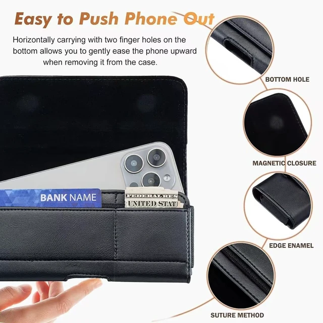 Alt view image 4 of 7 - Cell Phone Holster Holder Belt Clip Case Pouch with Card Slot (Black Large)