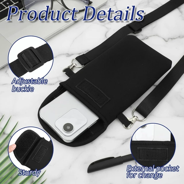 Alt view image 3 of 7 - Universal Cell Phone Pouch Waterproof Neoprene Phone Sleeve with Neck Strap Lanyard Holder Around Neck Carrying Case for Cellphone Men Women