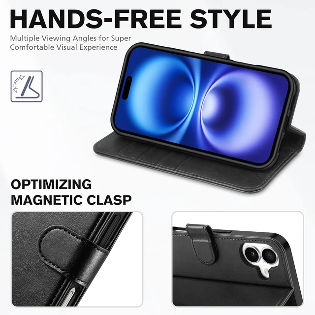 Alt view image 2 of 5 - Wallet Case for iPhone 16 (6.1) 2024 4 Card Holders Black