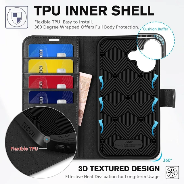 Alt view image 3 of 5 - Wallet Case for iPhone 16 (6.1) 2024 4 Card Holders Black