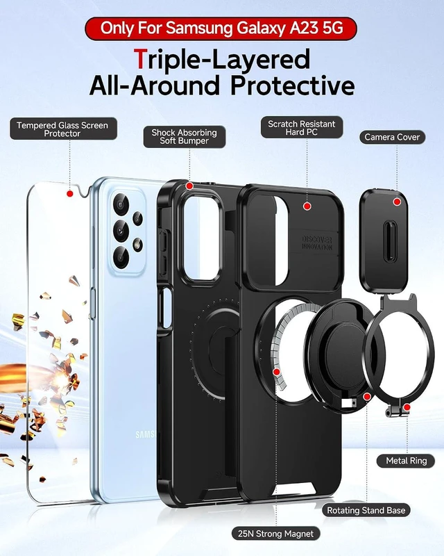 Alt view image 3 of 5 - for Galaxy A23 5G Phone Case: Slide Camera Cover & Ring Stand Black