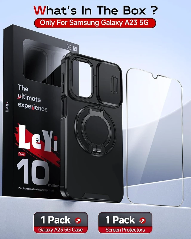 Alt view image 5 of 5 - for Galaxy A23 5G Phone Case: Slide Camera Cover & Ring Stand Black