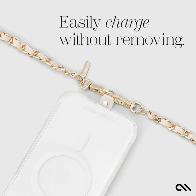 Main image of Crossbody Phone Lanyard/Chain - Gold Chain Tan Leather