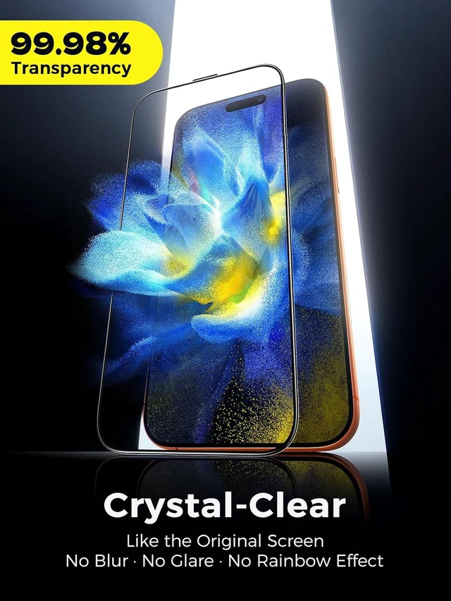 Alt view image 5 of 5 - Carbon-Fiber Reinforced for iPhone 17 Pro Max Screen Protector 6.9 Inch 13FT Drop-Tested 9H+ Tempered Glass with Integrated Shock-Absorbing Edge Auto-Alignment Tray HD Clear Bubble-Free 2 Pack