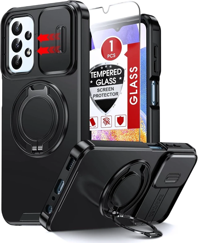 Main image of for Galaxy A23 5G Phone Case: Slide Camera Cover & Ring Stand Black