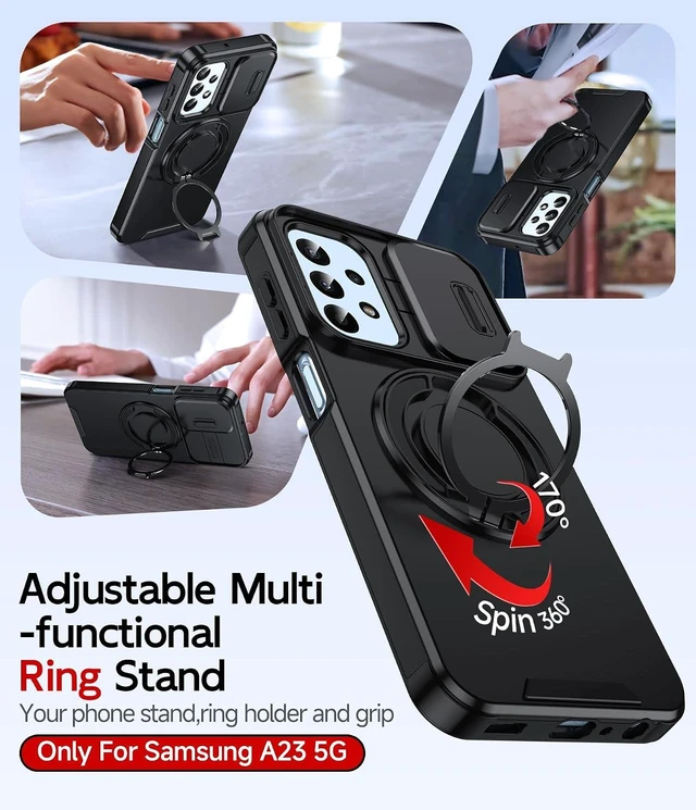 Alt view image 2 of 5 - for Galaxy A23 5G Phone Case: Slide Camera Cover & Ring Stand Black