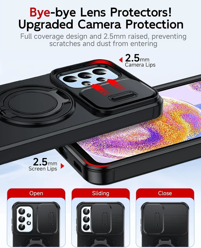 Alt view image 4 of 5 - for Galaxy A23 5G Phone Case: Slide Camera Cover & Ring Stand Black
