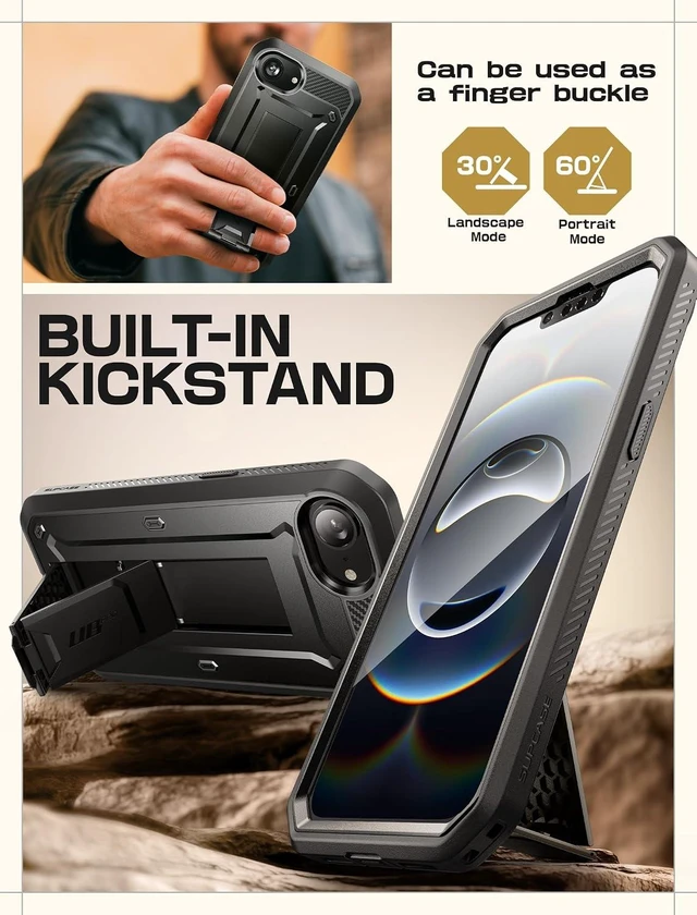 Alt view image 3 of 6 - for iPhone 17e/16e Case with Stand & Screen Protector Black