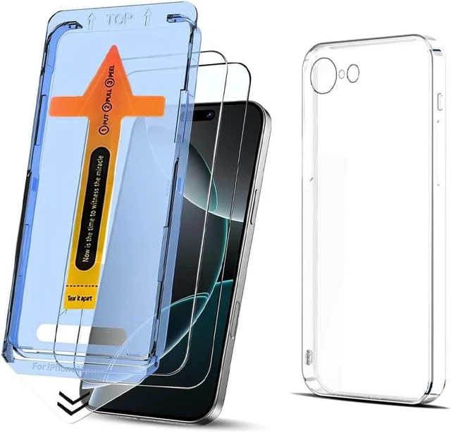 Main image of 2 Pack Screen Protector for iPhone 16 E and Soft TPU Protective Case