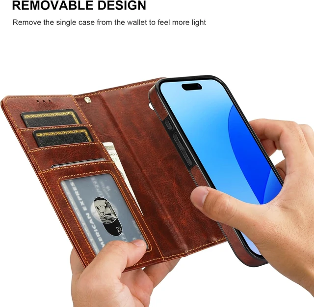 Alt view image 3 of 6 - Detachable Wallet Case Card Holder for iPhone 16 Brown