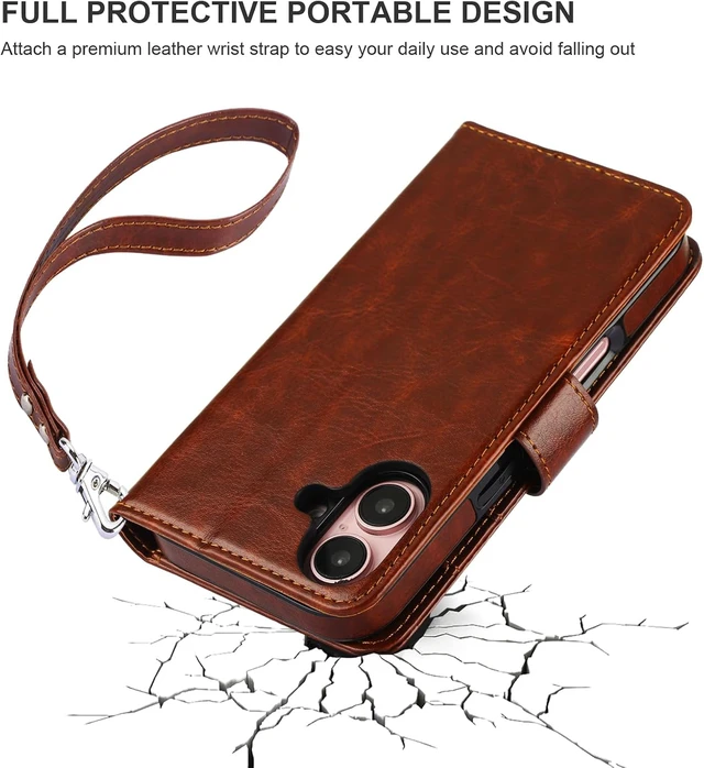 Alt view image 6 of 6 - Detachable Wallet Case Card Holder for iPhone 16 Brown