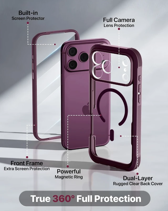 Alt view image 4 of 7 - Magnetic for iPhone 18 Pro Case with Screen Protector Burgundy