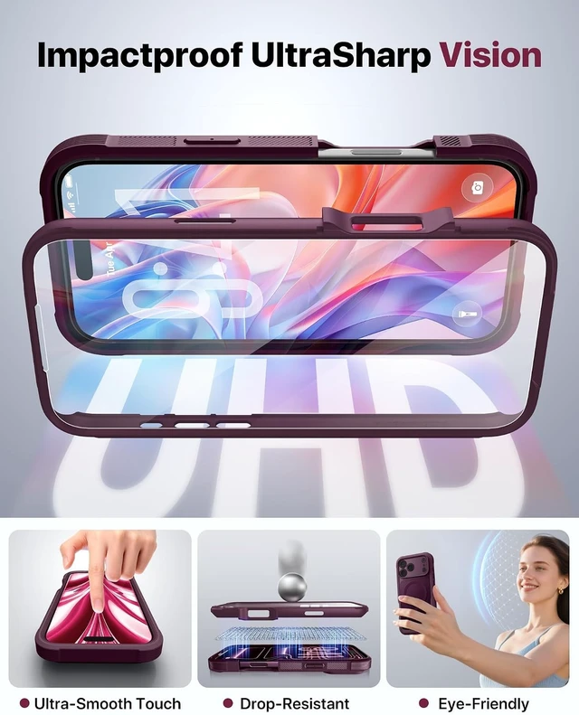 Alt view image 6 of 7 - Magnetic for iPhone 18 Pro Case with Screen Protector Burgundy