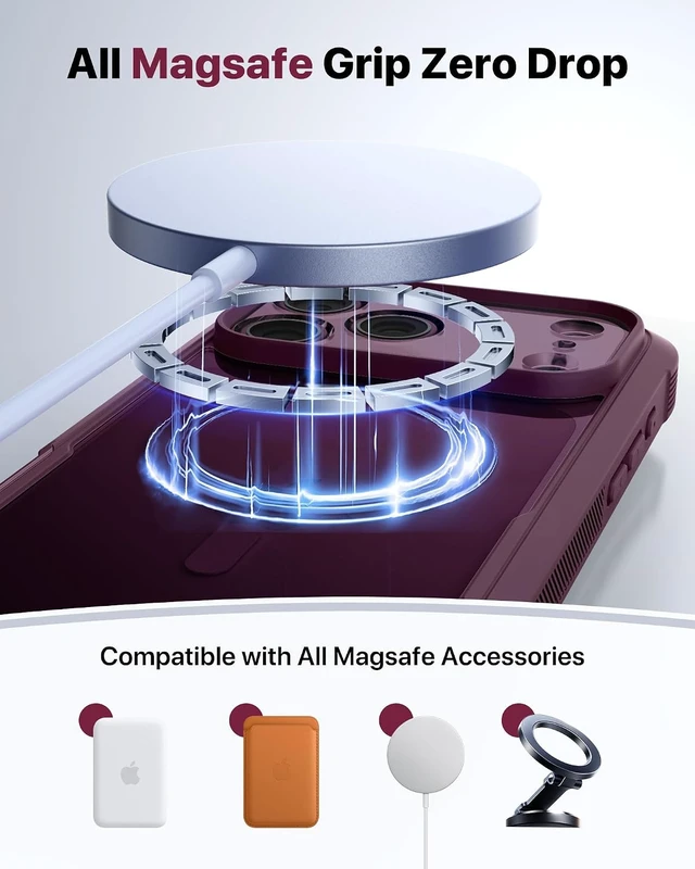 Alt view image 7 of 7 - Magnetic for iPhone 18 Pro Case with Screen Protector Burgundy