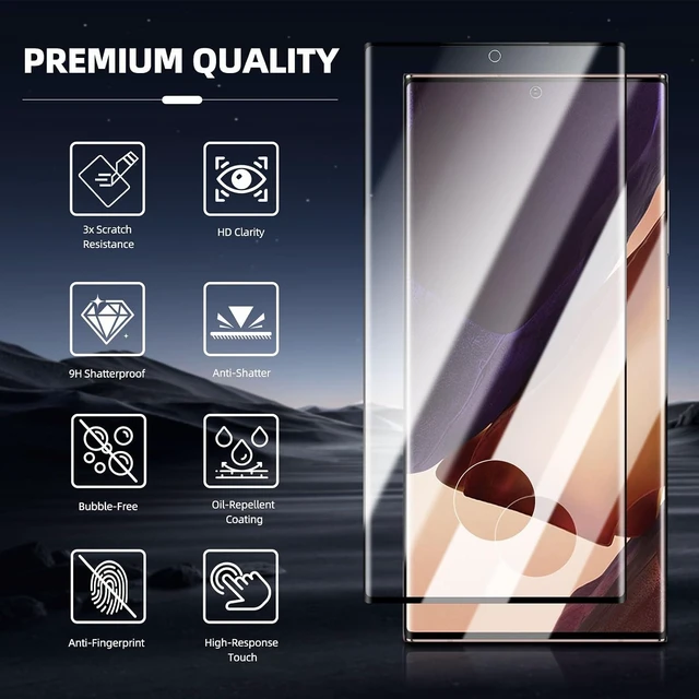 Alt view image 2 of 7 - 3+2 Pack Galaxy Note 20 Ultra Screen Protector 9H Tempered Glass HD Clear Fingerprint Compatible Camera Lens Protector for Galaxy Note 20 Ultra 5G 6.9 Inch