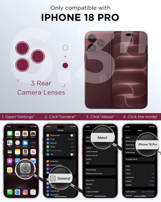 Alt view image 3 of 7 - Magnetic for iPhone 18 Pro Case with Screen Protector Burgundy