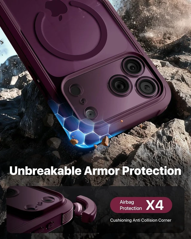 Alt view image 2 of 7 - Magnetic for iPhone 18 Pro Case with Screen Protector Burgundy