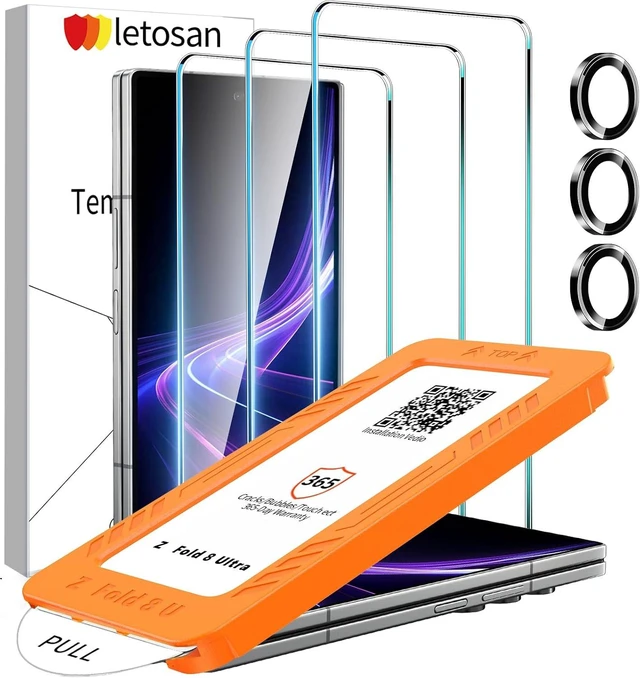 Main image of 3 Pack for Galaxy Z Fold 8 Ultra Screen Protector Tempered Glass + 1 Pack Camera Lens Protector Military Grade Shatterproof 9H+ Hardness Auto Alignment Frame 6.5 Inch