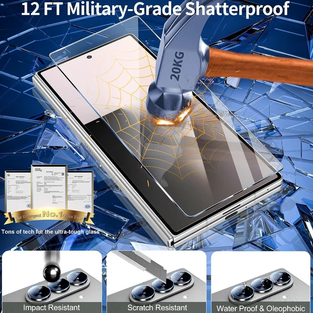 Alt view image 2 of 7 - 3 Pack for Galaxy Z Fold 8 Ultra Screen Protector Tempered Glass + 1 Pack Camera Lens Protector Military Grade Shatterproof 9H+ Hardness Auto Alignment Frame 6.5 Inch