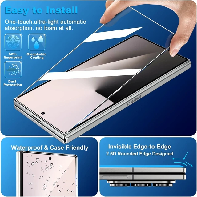 Alt view image 7 of 7 - 3 Pack for Galaxy Z Fold 8 Ultra Screen Protector Tempered Glass + 1 Pack Camera Lens Protector Military Grade Shatterproof 9H+ Hardness Auto Alignment Frame 6.5 Inch