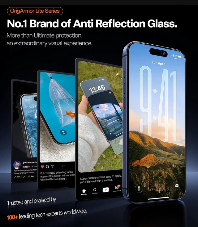 Alt view image 2 of 7 - OrigArmor Lite for iPhone 17 Pro Max Screen Protector Anti Glare