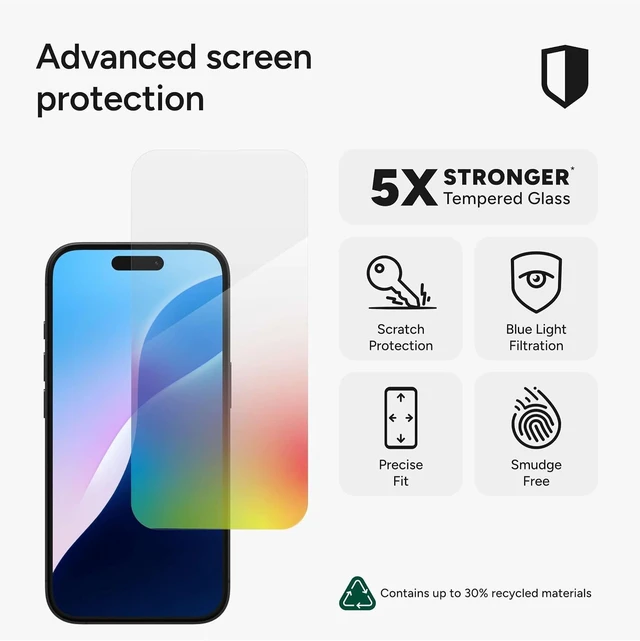 Alt view image 3 of 7 - InvisibleShield Glass Elite VisionGuard Screen Protector for iPhone 16 / 15 Ultimate Shatter Impact and Scratch Resistance Blue-Light Protection Anti-Fingerprint Technology Easy to Install