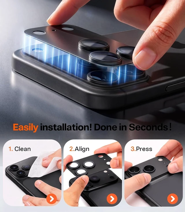 Alt view image 7 of 7 - for iPhone 18 Pro Camera Lens Protector 9H+ Black 1 Pack