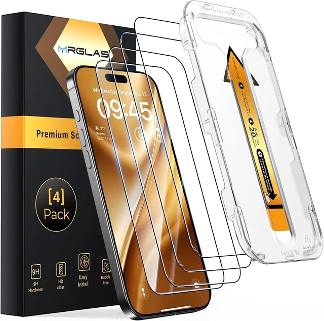 Main image of 4-Pack TOP 9H+ Tempered Glass for iPhone 15 Pro Screen Protector
